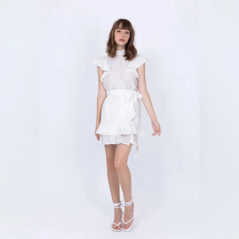 NWOT Sabina Musayev Priscilla Off White Ruffle Skirt - Picture 5 of 11